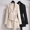 Mulheres blazer outono roupas femininas cinto casacos de manga longa jaqueta feminina terno irregular vestido para mulher ol sólido blazer femme 240229