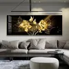 Black Golden Rose Flower Fjäril Abstract Wall Art Canvas Målning Poster Print Horizonta Bild för levande sovrum Dekor2889