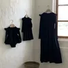 Stile coreano Primavera Autunno Bambini Abito da principessa Neonata Pagliaccetti a maniche lunghe in cotone Nero Sorelle Vestiti Abbigliamento per bambini 240228