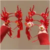 Hair Accessories Dragon Horn 2024 Happy Year Headband Tassel Hairpin Red Bow Chinese Style Hairband Drop Delivery Baby Kids Maternity Ote7O