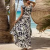 Casual Dresses Summer Holiday Dress Stylish Leaf Print Boho With V Neck Back Zipper Closure For Women Beach Vacation