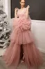최신 Tiered Puffy Tulle Prom Dresses 2020 섹시한 깊은 V 목 저녁 파티 가운 높이 낮은 저렴한 드레스 Bride7476302