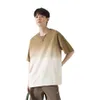 メンズのためのピュアコットンショートスリーブTシャツ夏のスリムトレンディブランド勾配色半スリーブ汎用カップルショルダールーズTシャツ