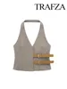 Damen Tanks 2024 Frauen Retro Elegante Rückenfreie Weste Ärmelloser Mantel Chic Weiblich Solide Straße Frühling Sommer Leder Knopf Neckholder Weste