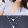 Naszyjniki wiszące podwójnie warstwy Naszyjnik dla kobiet imitacja Pearl Crystal Heart Chokers Biżuter