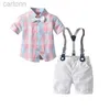 Ensembles de vêtements Gentleman Style bébé garçons vêtements ensembles été enfants à manches courtes chemise à carreaux avec noeud papillon + jarretelles Shorts ensemble enfants costume enfant tenues ldd240311