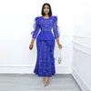 Work Dresses Women's Clothes Tops Skirts Lady Slim Fit Dress Two-piece Set 3/4 Sleeve Blouse Fishtail Maxi Long Skirt Sequin Ruffle