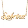 Sabrina nom colliers pendentif personnalisé personnalisé pour les femmes filles enfants meilleurs amis mères cadeaux 18 carats plaqué or en acier inoxydable