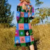 Vestidos casuais colorblock check vestido mulher natal impressão rua moda bonita com arco verão roupas de grandes dimensões