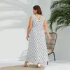 Casual klänningar Elegant plus-storlek Polka Dot Dress V-ringen Ice Silk Pit Strip High Stretch Elastic Midje Halter