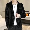 Mens Suits Chinese Style Velvet Suit Blazer Men Slim Fit Casual Business Jackets 2024 Spring Office Social Banket Party Dress Coats