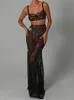 Mozision See Through Lace Tweedelige Roksets Vrouwen Crop Top En Maxi Rok Sets Elegant Party Beach Sexy Tweedelige Set 240309