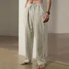 Pantaloni da uomo Pantaloni estivi in lino da uomo Pantaloni dritti in vita elastica Pantaloni casual da lavoro in tinta unita da spiaggia per le vacanze traspiranti