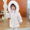 다운 코트 2024 한국 가을 겨울 소녀 파카 방수 반짝이는 따뜻한 긴 겉옷 3-7 년 어린이 십대 재킷 복장