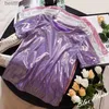 Women's T-Shirt S-5XL Womens Sparkly Shiny Metallic Holographic Round Neck Short Sle Casual Loose Top Festival Party Tee Shirt Fe Clothes 240311