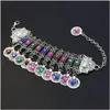 Bangle Böhmen Gypsy Colorf Rhinestone Flower Anklet Coin Belly Dance Arm Indian Turkiet Etniska stamstrandsmycken Dhgarden Dhvdk