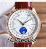 Cellini Aerolite Moon Phase 50535 Automatik-Herrenuhr, 39 mm, Roségoldgehäuse, weißes Zifferblatt, Lederarmband, neue Uhren, TWRX Timezonewatch274P