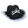 Basker kvinnor rosa västra cowgirl hatt flickor tiara fjäder kände västerländsk paljett cowboy cap costume fest klänning jazz mössor cosplay rekvisita