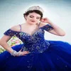 Vestidos quinceanera de cristal com miçangas azuis reais, saia inchada, vestidos para xv a os sweet 16, robe de soiree186q