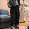 Men'S Pants Mens Pants Korean Version Of Loose Fitting Solid Color Wide Leg Sports Pocket Casual Straight Jogging Dstring Pant Drop D Dh01L