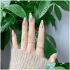 False Nails 24Pcs/Box Women Fashion Artificial Fl Er Detachable Nail Tips Wearable Glitter Almond French Fake Drop Delivery Health Bea Otxmg