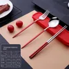 Dinnerware Sets Portable Tableware Set Modern And Simple Stainless Steel Mirror Polishing With Storage Box Anti-slip Chopsticks Head