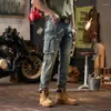 Jeans pour hommes Vêtements de travail Design Moto Mode Élastique Slim Fit Multi-poches Vintage Pantalon skinny en détresse