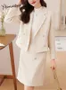 Yitimuceng Slim Women Suits Zestawy biurowe modne vintage długoterminowe blezery z podwójnym piersi mini wysokie talia mini 240226