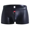Underpants Men Boxers Shorts Black PU Leather Sexy Penis Pouch Underwear Cueca Masculina Stretch Gay Low Waist Panties Calzoncillo Hombre
