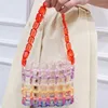 Evening Bags Acrylic Rainbow Square Handmade Beaded Women's Fashion Colorful Hollow Out Knitted Handbag Trend Versatile Crystal Bag