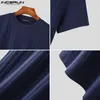 Knappe Goed passende Tops INCERUN Mannen Gebreide O-hals Goed passende T-shirts Casual Mode Effen Korte Mouw Camiseta S-5XL 240320