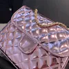 Borsa zaino firmata Borsa per il cambio stella Finitura laccata scintillante romboidale Borsa a tracolla a spalla Superficie brillante argento dorato metallizzato rosa