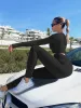 Dames yogasets workout 2 stuks naadloze sportkleding gymkleding trainingspak crop top met lange mouwen hoge taille leggings voor fitness