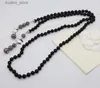 Pendant Necklaces 2024 Luxury quality charm sweater long chain pendant necklace with black beads and diamond in silver plated Have stamp box PS3768A L240311