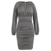 Casual Dresses Trendy Pleated Bodycon Dress Long Sleeved Solid Color Round Neck Design Temperament Birthday Gift Dropship