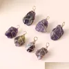 Pendant Necklaces Irregar Natural Purple Crystal Stone Gold Plated Handmade For Women Girl Party Club Jewelry With Chain Drop Delivery Dh0Cv