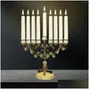 Bougeoirs Hanukkah Menorah Stands Base ronde Candélabre Chandelier de bureau 9 Branches Titulaire Candélabre pour salon Drop de Otq2P