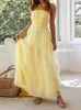 Casual Dresses Summer Women Maxi Dress Off Shoulder Strapless A-Line Long High Waist Ruffle Vacation Sundress Vestidos Mujer Robes