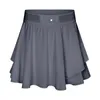 LL Women Sports Yoga kjolar Träning Shorts Zipper veckad tennis golfkjol Anti Exponering Fitness Kort kjol med Pocket DK330