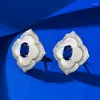 Stud Earrings S925 Silver Ear Studs Simple 4 6 Sapphire Oval Fashionable And Medieval Style