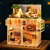 Kits miniatures de maison de poupée en bois bricolage avec meubles filles chambre café Casa maison de poupée jouets pour adultes cadeaux d'anniversaire 240304