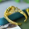 Bangle spänning Montering Golden Hetian Jade Women's Armband Justerbar metall vintage smycken lyx