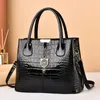 Embossed Top Handle Bag Elegant Patent Leather Shoulder Purse Womens Zipper Satchel 240307