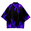 Ethnic Clothing Japanese Style Red And Blue Flame 3D Printed Cardigan Kimono Harajuku Women Men Yukata Female Streetwear Traditional Haori