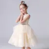 Dideyttawl 샴페인 짧은 주름 꽃 소녀 드레스 웨딩 콘서트 파티를위한 Tiered Princess Junior Bridesmaid Dress 240309