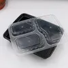 Take Out Containers 10pcs Disposable Meal Prep 3-Compartment Microwave Safe Food Storage (Black With Lid)