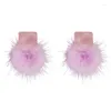 Stud Earrings Fashion Purple Plush Ball Square Resin Autumn Winter Temperament Fantasy Women Fluffy Jewelry