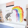 Creatieve Cartoon Olifant Regenboog Schilderen Muurstickers voor Kinderkamer Kinderkamer Slaapkamer Decoratie Grote Wallpap226x