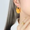 Dangle Earrings 2024 Arrivals Flat Shape Stainless Steel 18K Gold Plated Silver Fan Fashion Wear Matching Hoop Jewelry