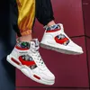 Casual Shoes Autumn High Top Red Sneakers for Men 2024 Modna Graffiti Hip Hop Wygodne skórzane męskie